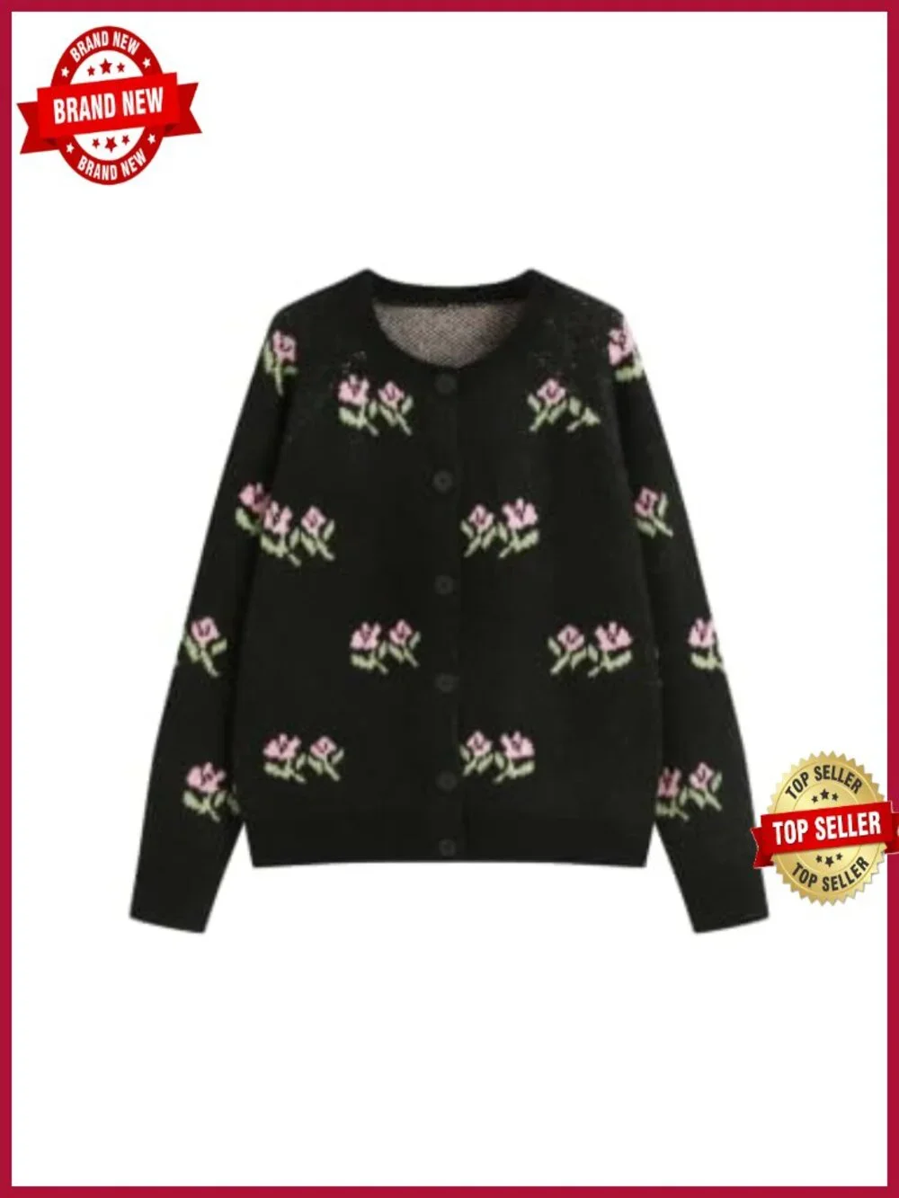 Women's Floral Button Cardigan Sweater Long Sleeve Open Front